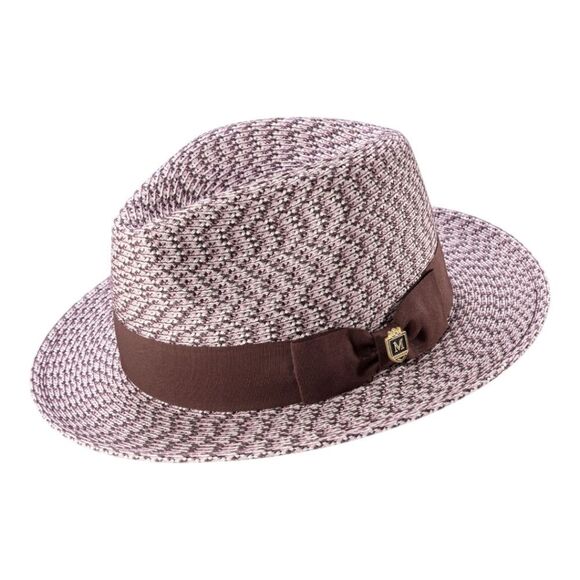 MONTIQUE MEN'S  BROWN-WHITE WEAVE PATTERNED FEDORA HAT. H96 - Picture 2 of 2